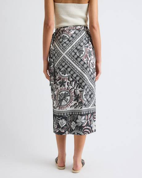 Twill High-Rise Wrap Midi Skirt
