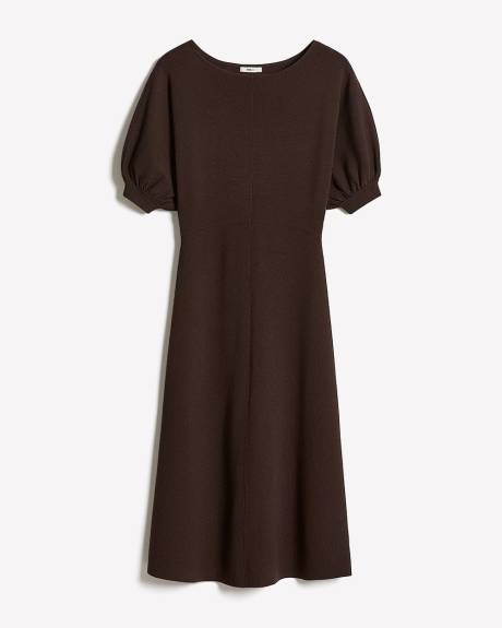 Robe Midi en Tricot à Manches aux Coudes et Col Bateau