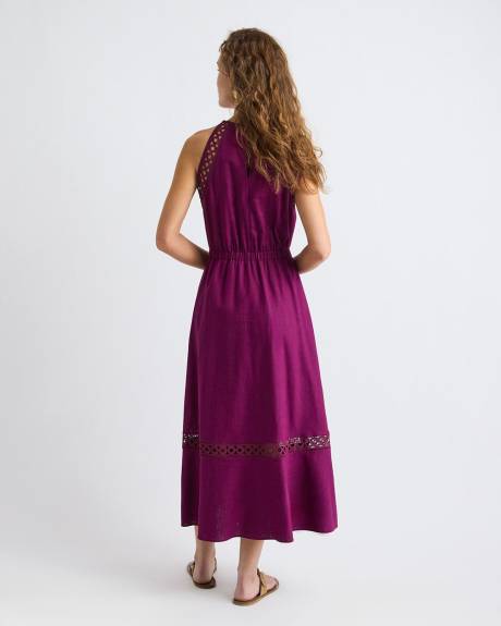 Robe Midi Sans Manches &agrave; Col Licou en M&eacute;lange de Lin