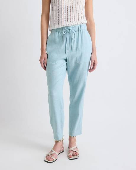 Pantalon Jogger en Lin &agrave; Taille Mi-Haute et Jambe Fusel&eacute;e