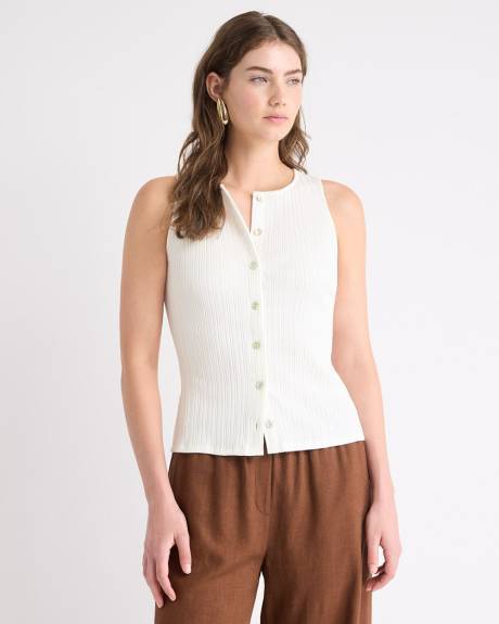 Haut C&ocirc;tel&eacute; Boutonn&eacute; Sans Manches &agrave; Col Rond