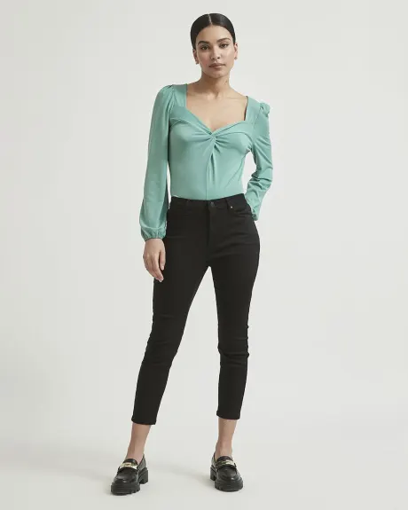 Knit Crepe Long Sleeve Top with Front Twist