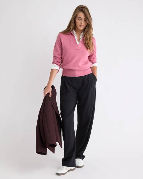 Cotton-Merino-Blend V-Neck Rugby Polo Sweater