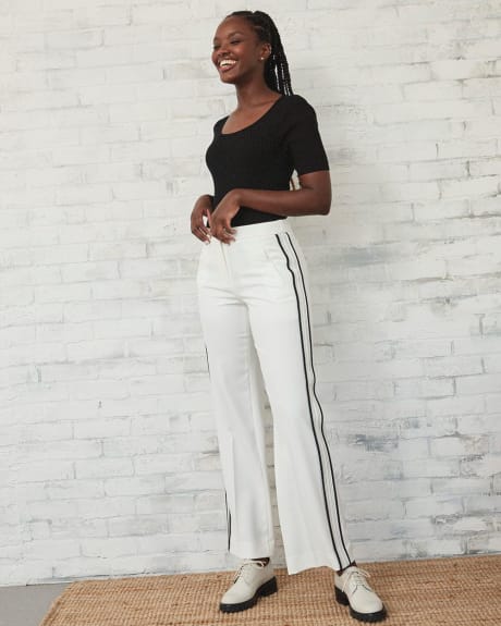 Mid-Rise Wide White Flowy Pants - 32"
