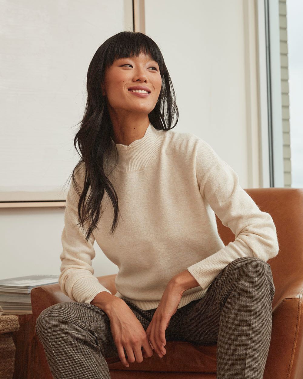 Soft Spongy Knit Sweater with Scalloped Edges