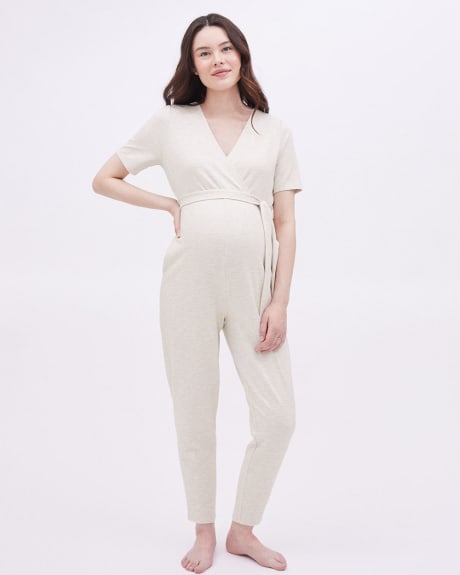 Short-Sleeve V-Neck Jumpsuit - Thyme Maternity