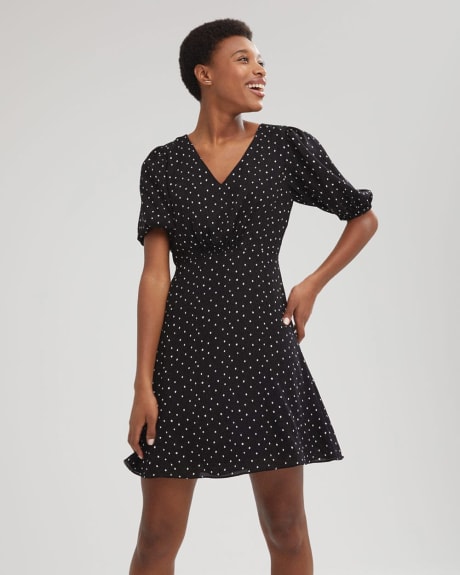 Silky Crepe Fit and Flare Short Sleeve Dress
