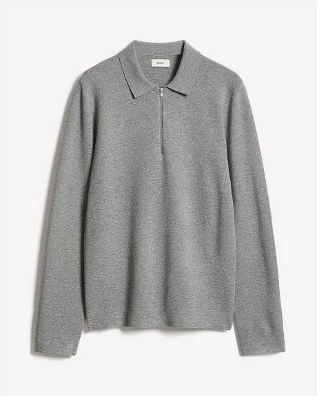 Pull Polo à Demi-Zip à Manches Longues