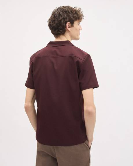 Short-Sleeve Herringbone Shirt with Camp Collar