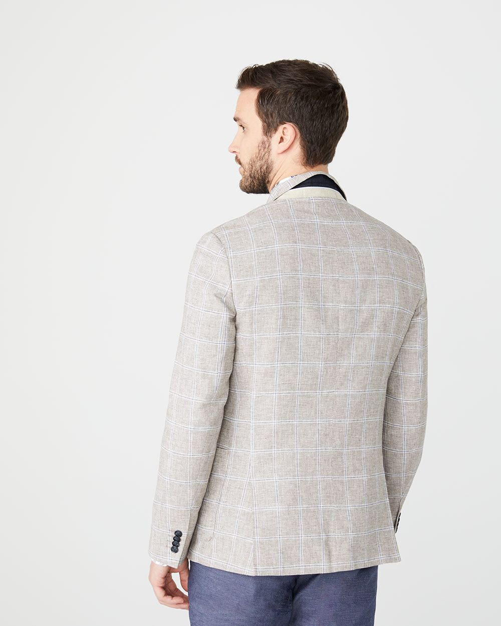 Tailored fit windowpane linen-blend blazer | RW&CO.