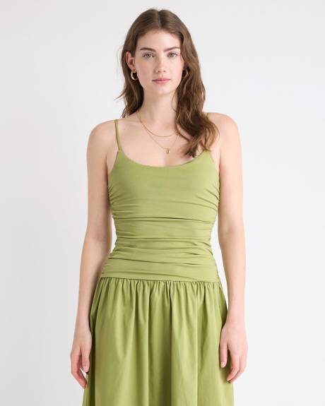 Sleeveless Round-Neck Mix-Media Midi Dress