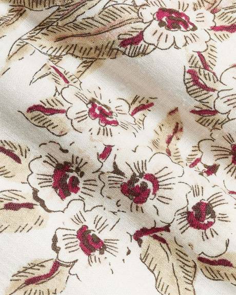 Robe en M&eacute;lange de Lin &agrave; Manches Courtes et Col Chemisier