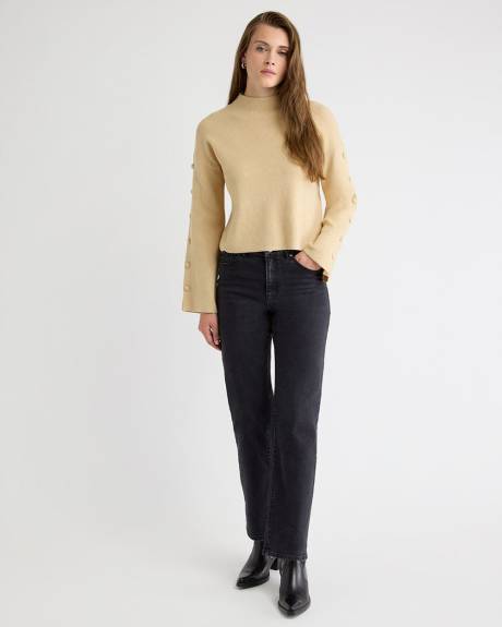 Mock-Neck Sweater with Buttons on Sleeves