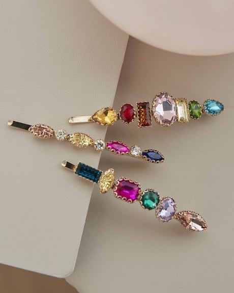 Multicoloured Gemstone Hair Pins - Set Of 3