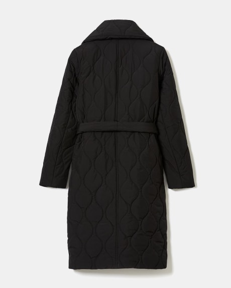 Asymmetrical Quilted Long Puffer Jacket with Belt