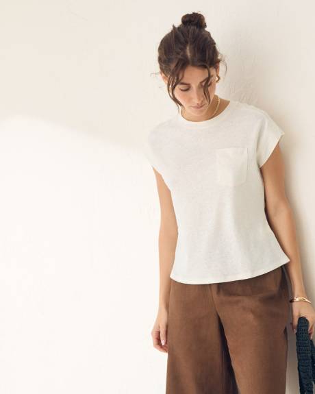 Haut &agrave; Manches Tr&egrave;s Courtes &agrave; Col Rond en M&eacute;lange de Lin