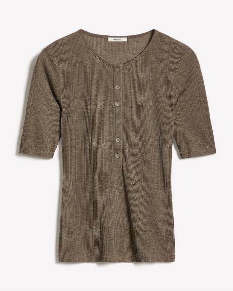 Haut Henley Côtelé en Mélange de Laine à Manches aux Coudes