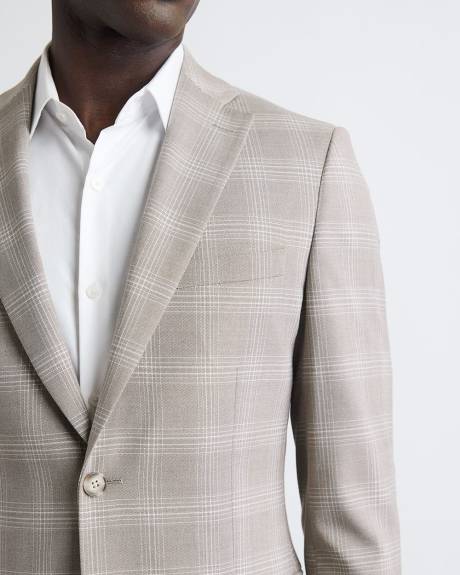 Slim-Fit Checkered Taupe Suit Blazer