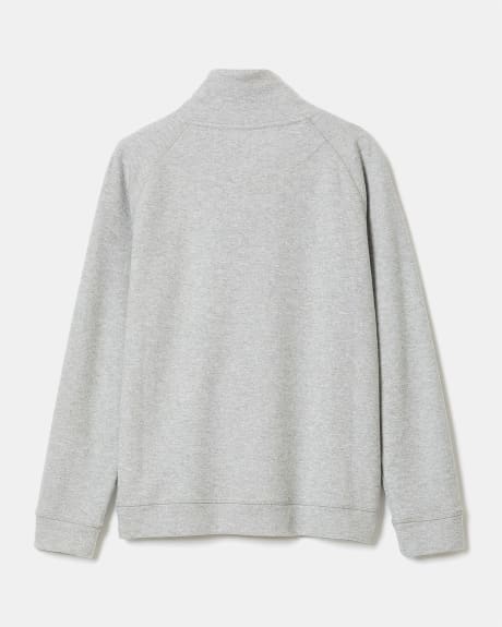 Brushed Waffle Funnel-Neck Pullover Sweater