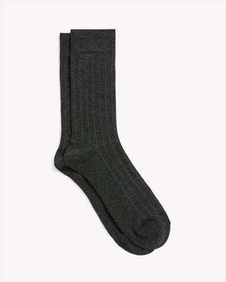 Grey Dress Socks with Striped Pattern