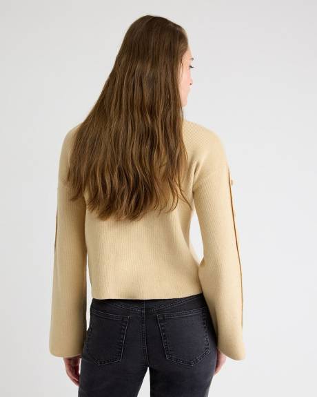 Mock-Neck Sweater with Buttons on Sleeves