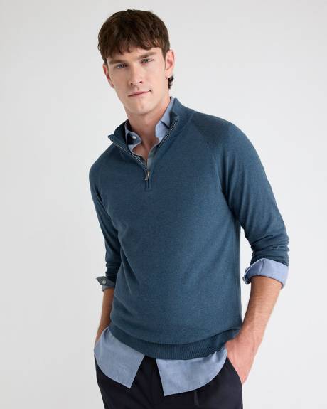 Long-Sleeve Half-Zip Mock-Neck Sweater