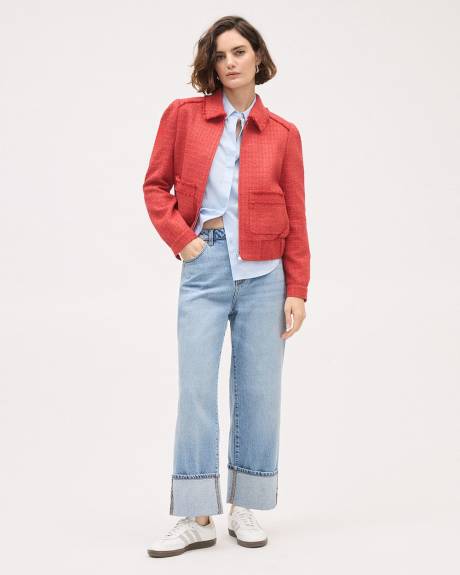 Cropped Tweed Bomber Jacket