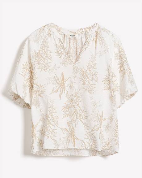 Blouse à Col V et Manches Courtes Bouffantes