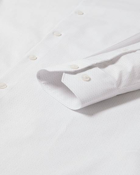 White Slim-Fit Dress Shirt with Grey Micro Dots