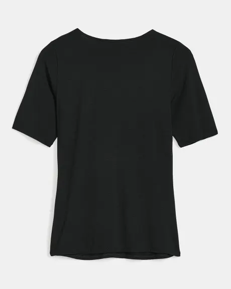 Elbow Sleeve Shirred V-Neck T-Shirt