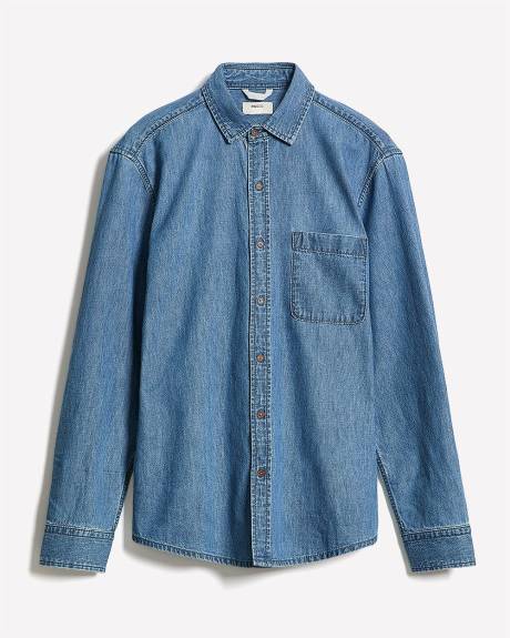 Long-Sleeve Denim Shirt with Chest Pocket