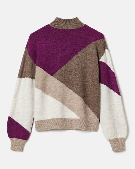 Colour Block Mock-Neck Pullover Sweater