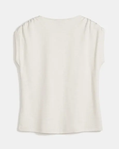 Heather French Terrry Crew-Neck T-Shirt with Drawcord at Shoulder