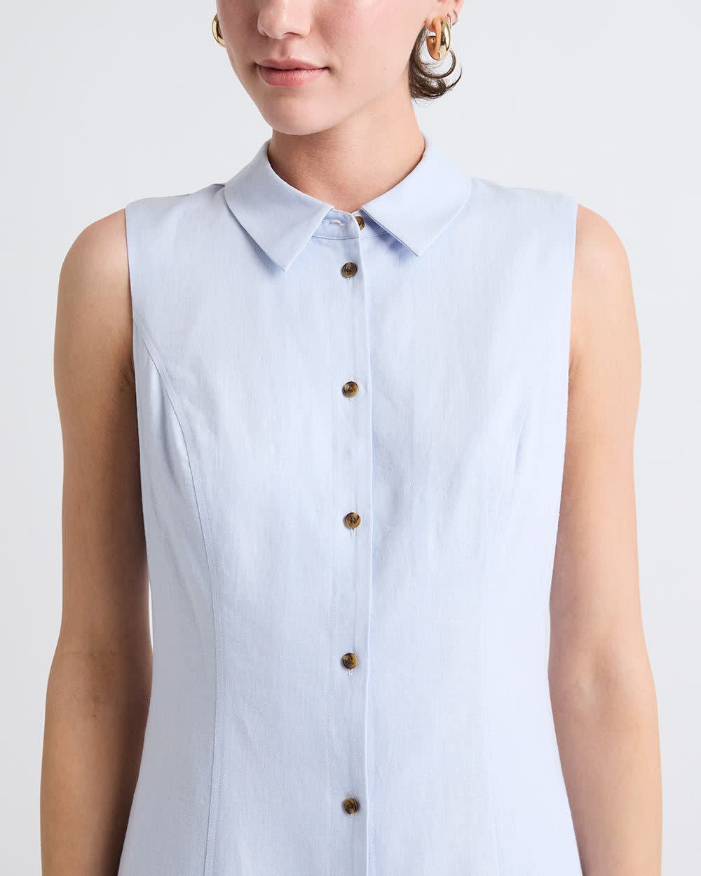 Sleeveless Linen-Blend Mini Dress with Shirt Collar | RW&CO.