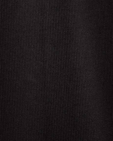 Haut Côtelé à Col V avec Manches Courtes à Volants