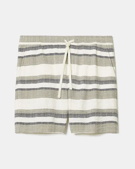 Striped Short with Elastic Waistband and Drawstring