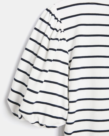 Striped Square-Neck T-Shirt with Short Puffy Sleeves