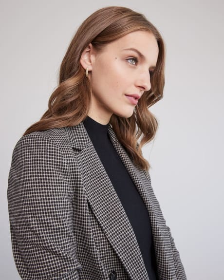 Checkered Double-Breasted Open Blazer