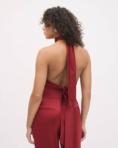 Sleeveless Halter-Neck Satin Cocktail Blouse