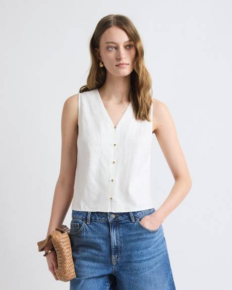 Solid Sleeveless Linen-Blend Blouse