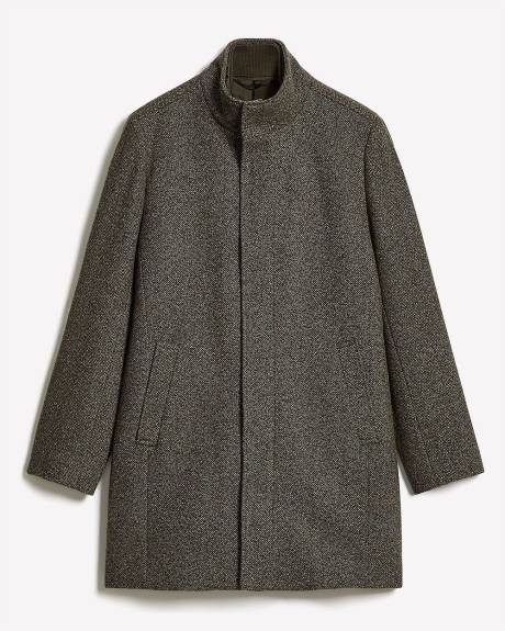 Classic Mock-Neck Heathered-Wool Coat with Dickey