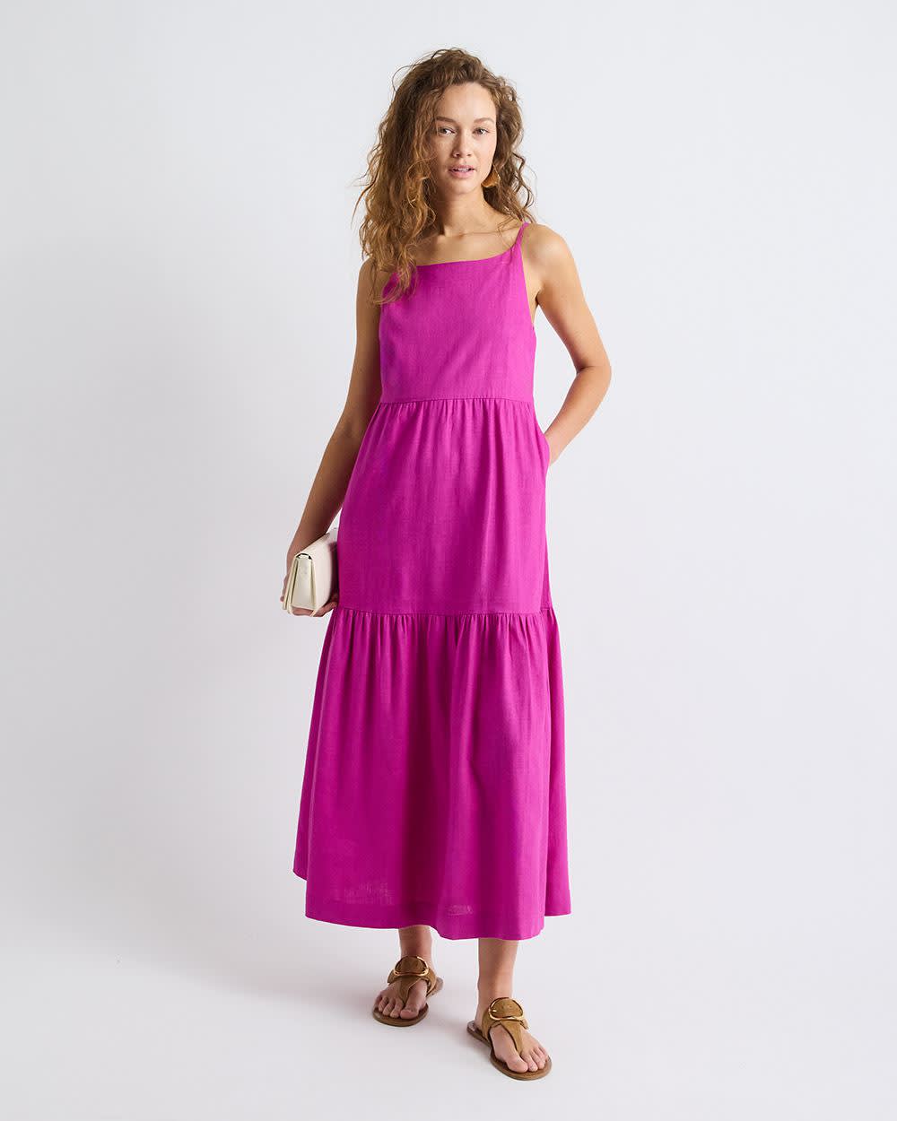 Sleeveless Square-Neck Linen-Blend Straight Maxi Dress | RW&CO.