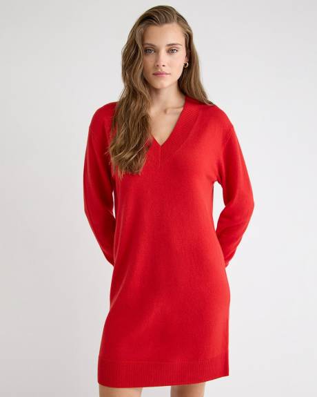 Robe en Laine Mérinos à Manches Longues et Col V