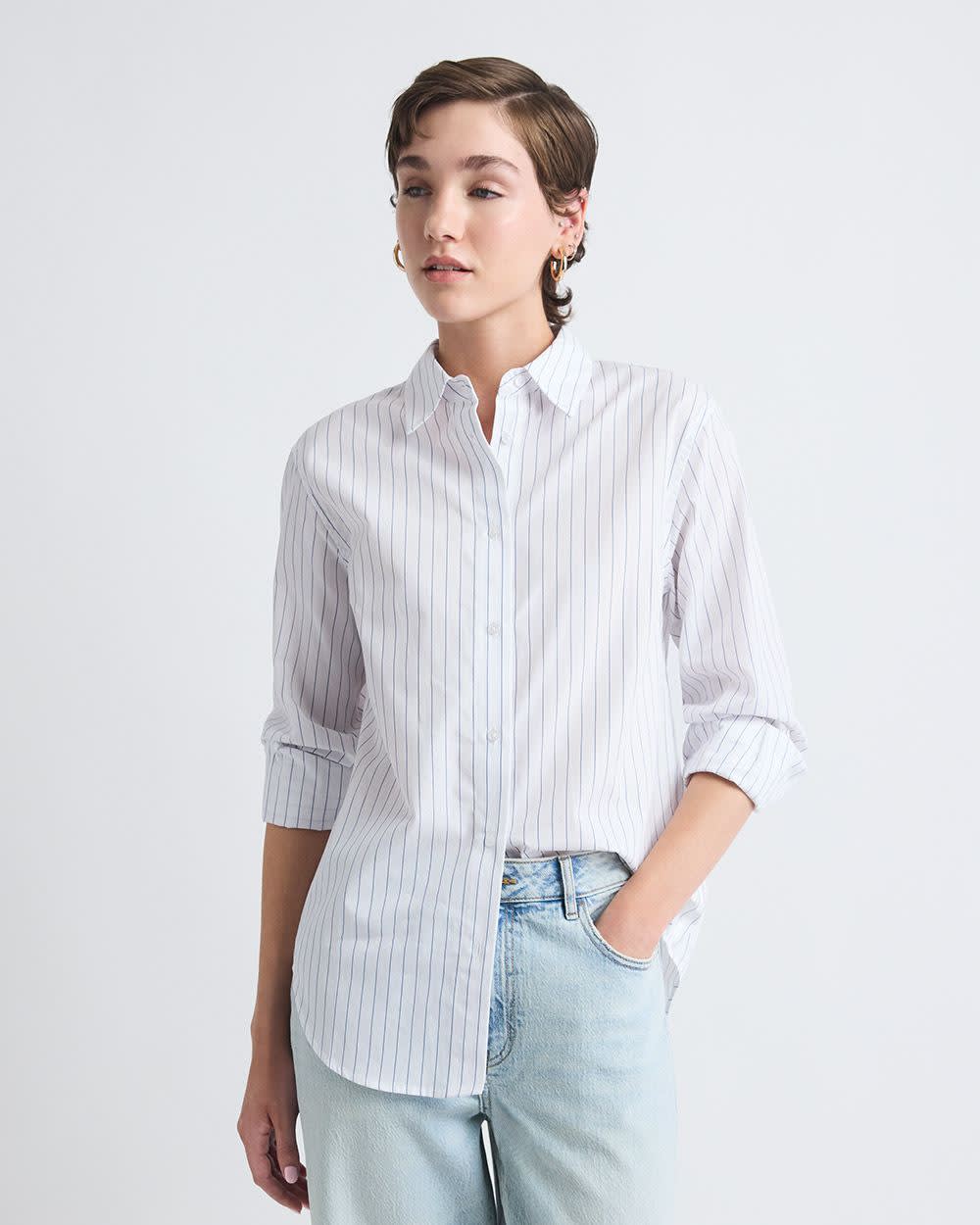 Striped Long-Sleeve Buttoned-Down Poplin Blouse