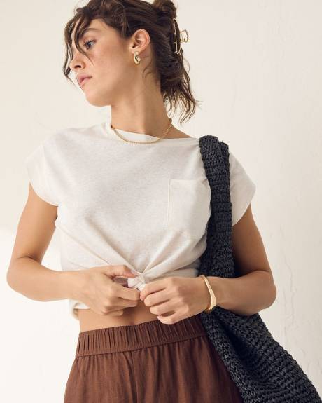 Haut &agrave; Manches Tr&egrave;s Courtes &agrave; Col Rond en M&eacute;lange de Lin