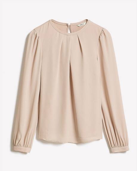 Blouse Bimatière à Col Rond et Manches Longues