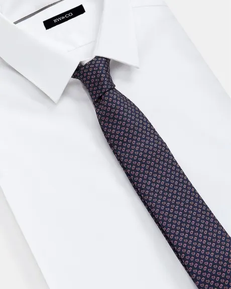 Regular Navy Tie with Pink Micro Paisley Pattern