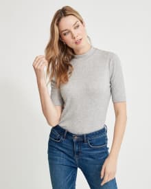 Basic Brushed Knit Mock-Neck T-Shirt