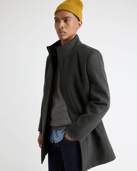 Classic Solid Mock-Neck Wool Coat with Dickey