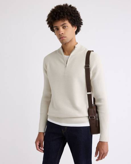 Long-Sleeve Half-Zip Mock-Neck Sweater